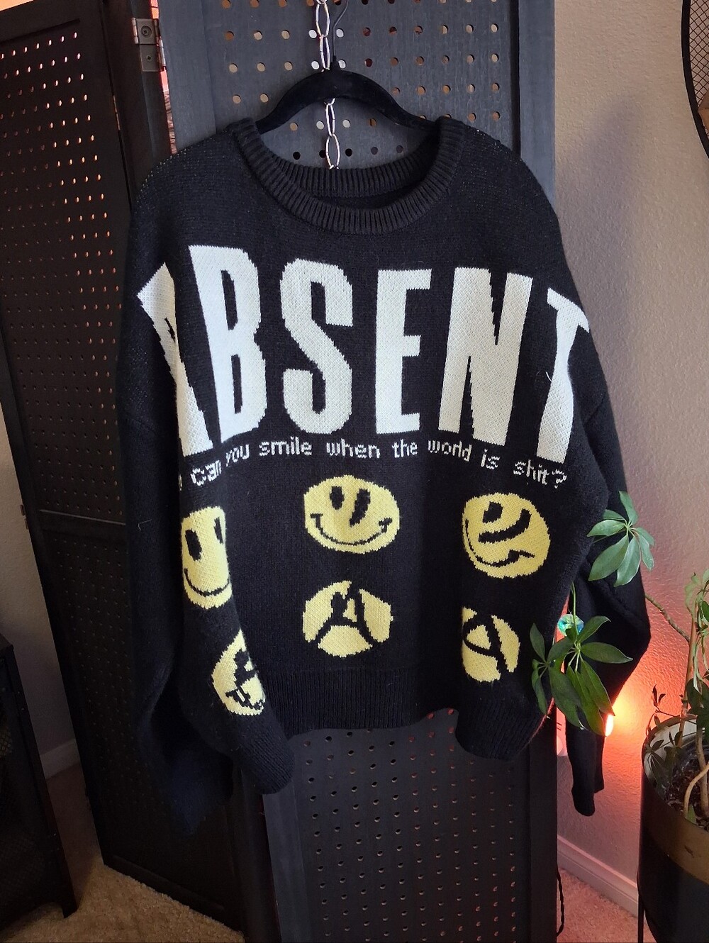 Black 'Absent' Graphic Smile Sweater - Women's. Lil Oversized